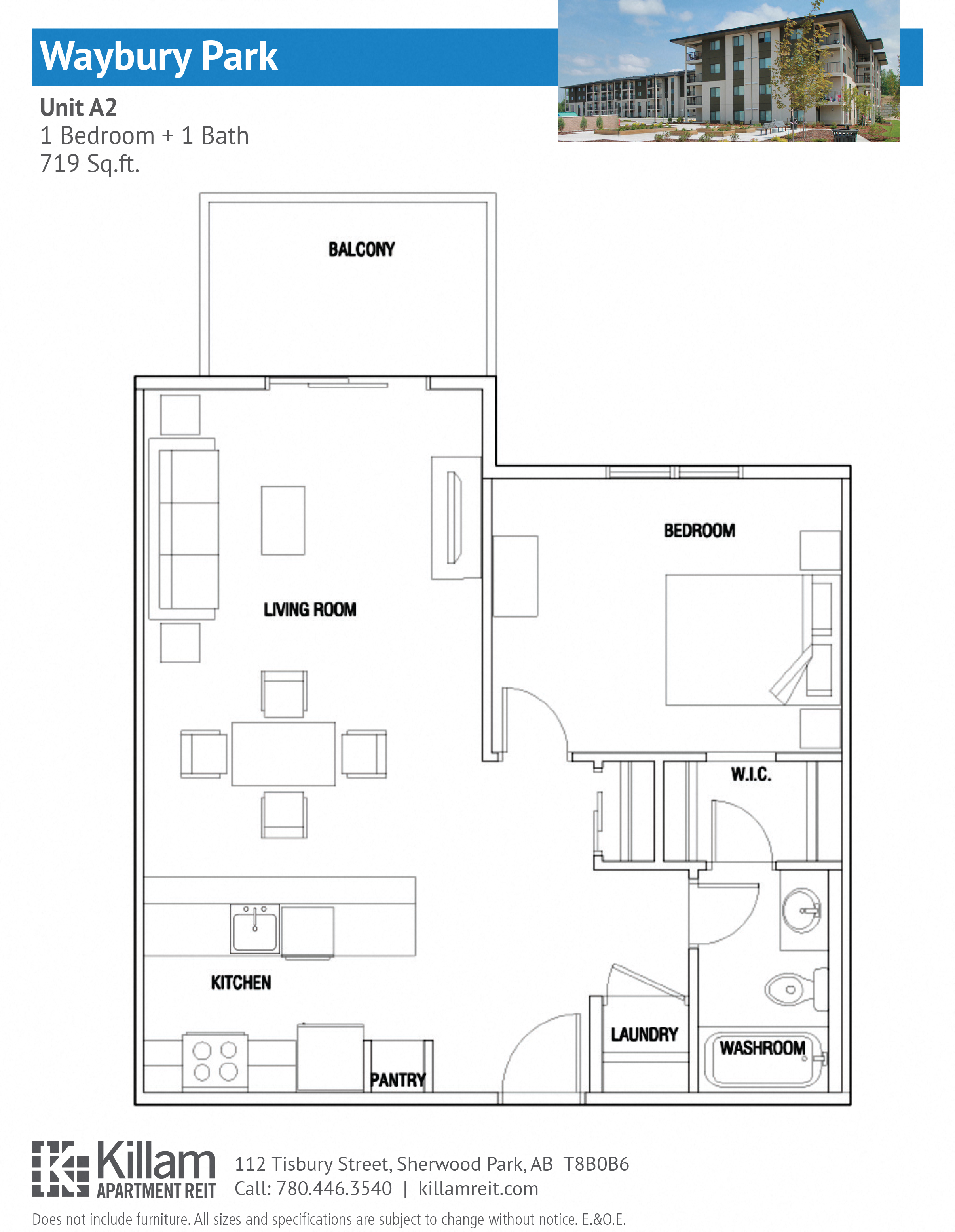 Floor plan for 1 bed, 1 bath, 639 sqft